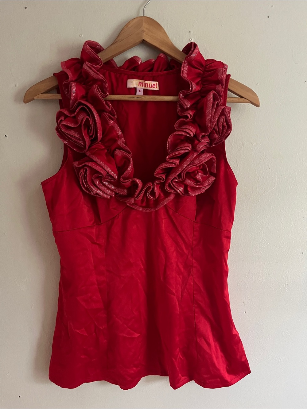 Y2K Minuet Petite Red Ruffle-Trim Sleeveless Top